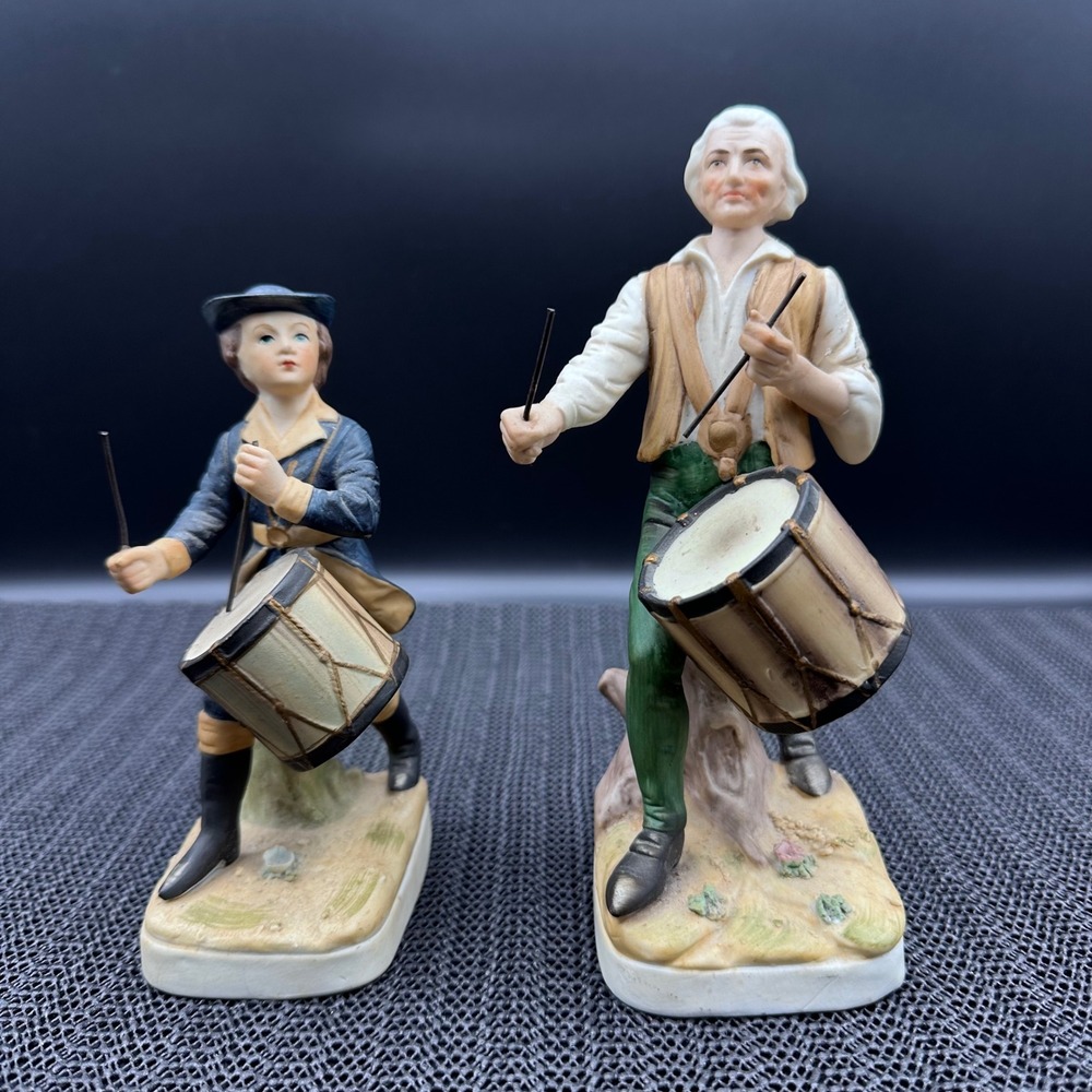 Vintage Lefton Porcelain Colonial Drummers Figurines Set 2 Japan 2041 Spirit 76